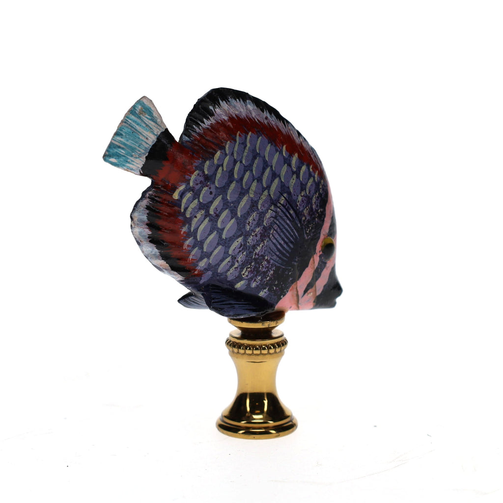 3" Tall Brass Finial Tropical Fish Purple, Pink, Burgundy, Black 1/4-27F Tap (15105)