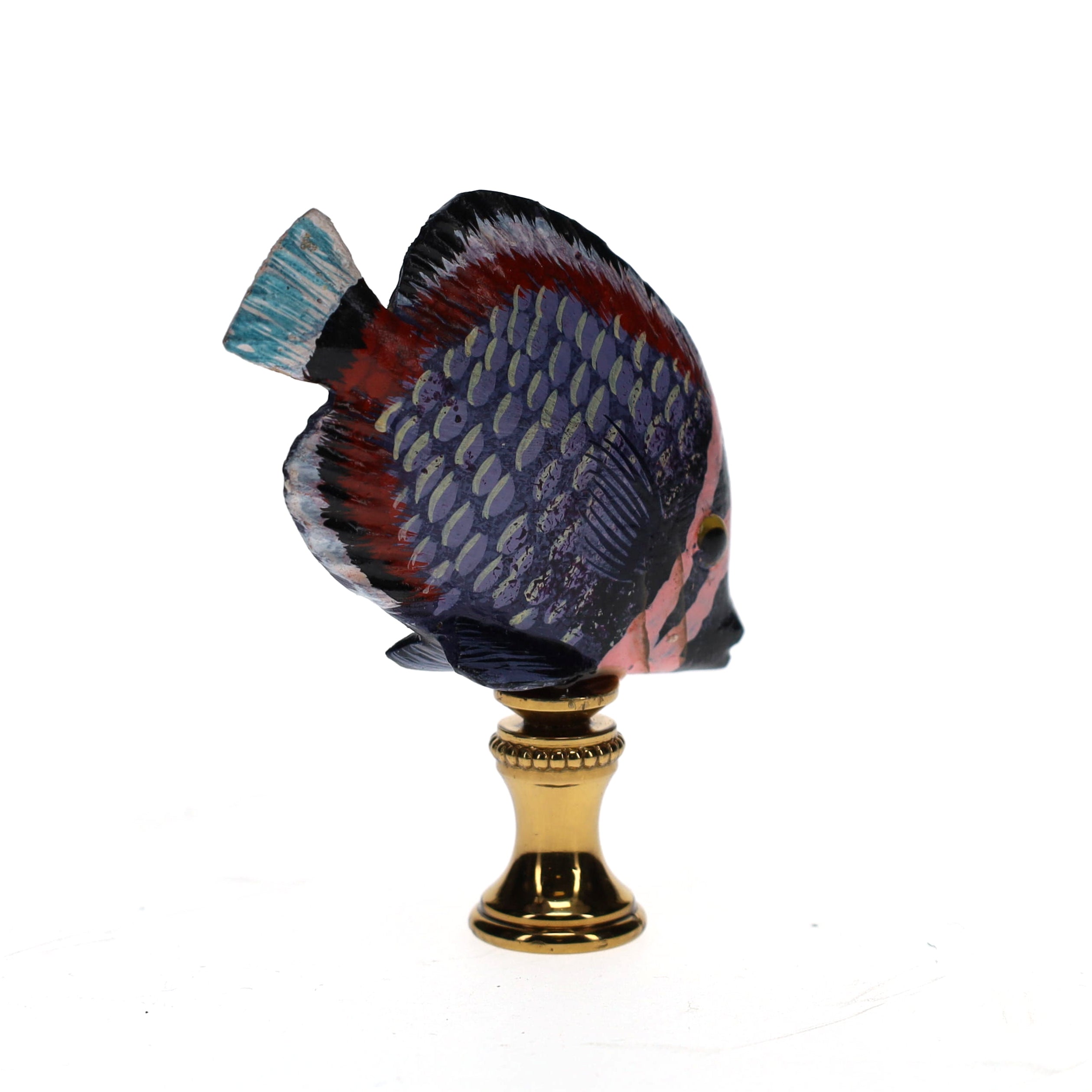 3" Tall Brass Finial Tropical Fish Purple, Pink, Burgundy, Black 1/4-27F Tap (15105)