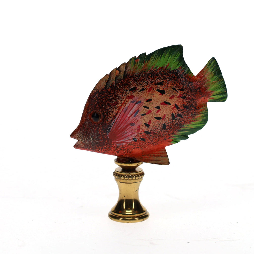 3" Tall Brass Finial Tropical Fish Pink, Red, Brown, Green 1/4-27F Tap (15106)