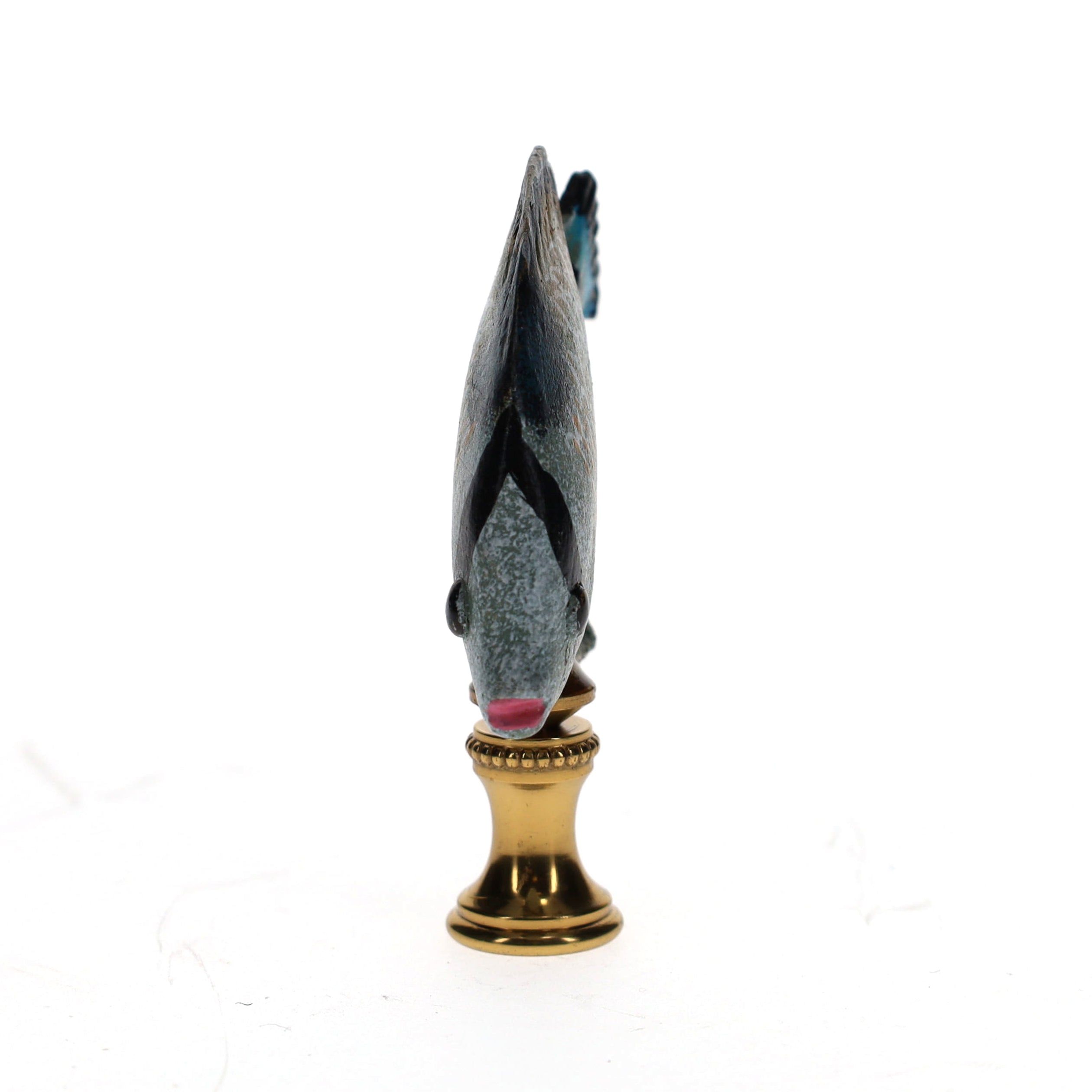 3" Tall Brass Finial Tropical Fish Blue, Black, Brown, Tan 1/4-27F Tap (15107)