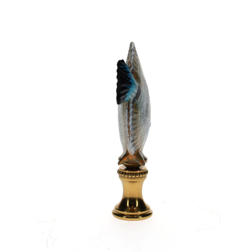 3" Tall Brass Finial Tropical Fish Blue, Black, Brown, Tan 1/4-27F Tap (15107)