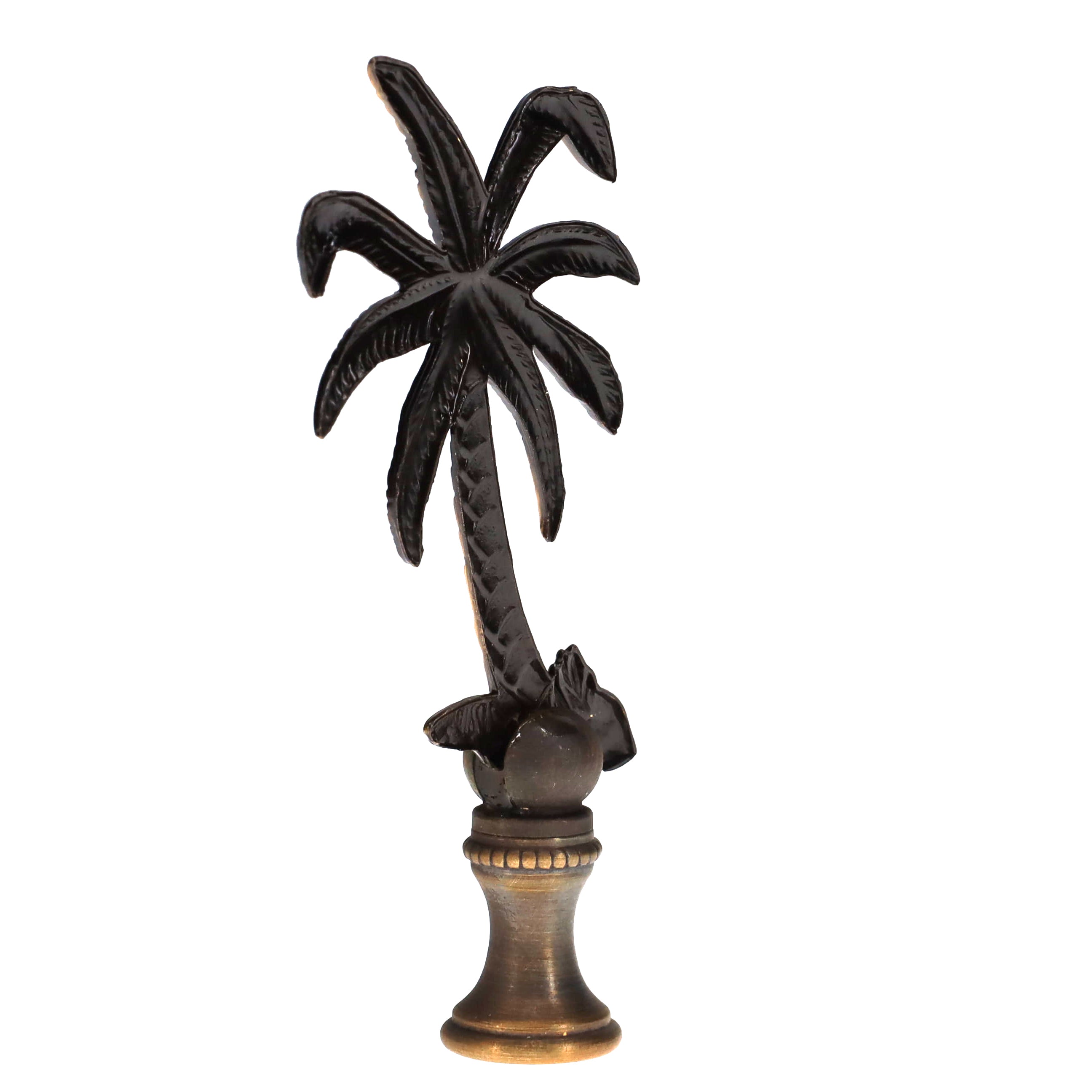 3-1/2" Tall Brass Finial Palm Tree Dark Bronze Finish 1/4-27F Tap (15111)