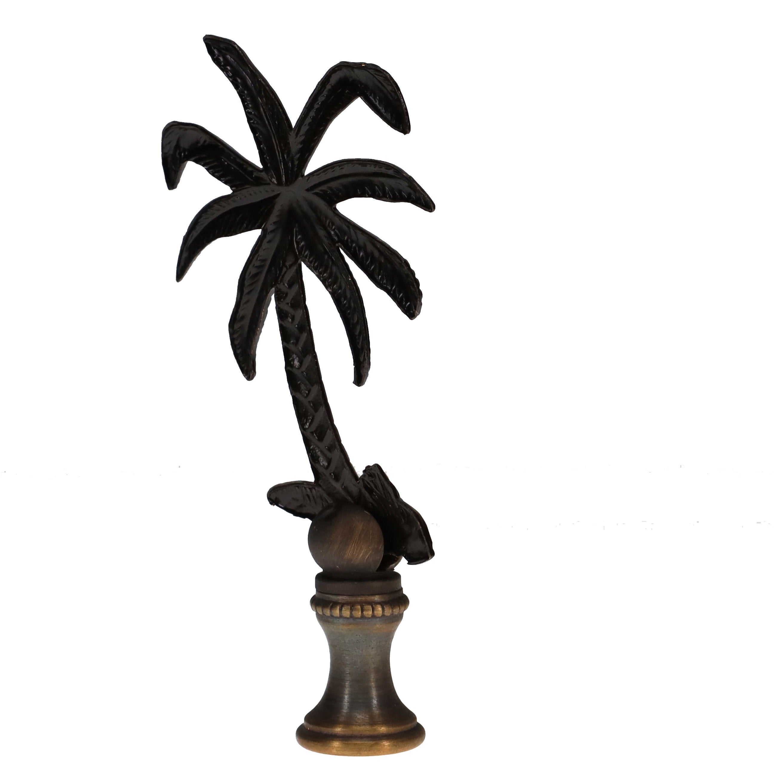 3-1/2" Tall Brass Finial Palm Tree Dark Bronze Finish 1/4-27F Tap (15111)