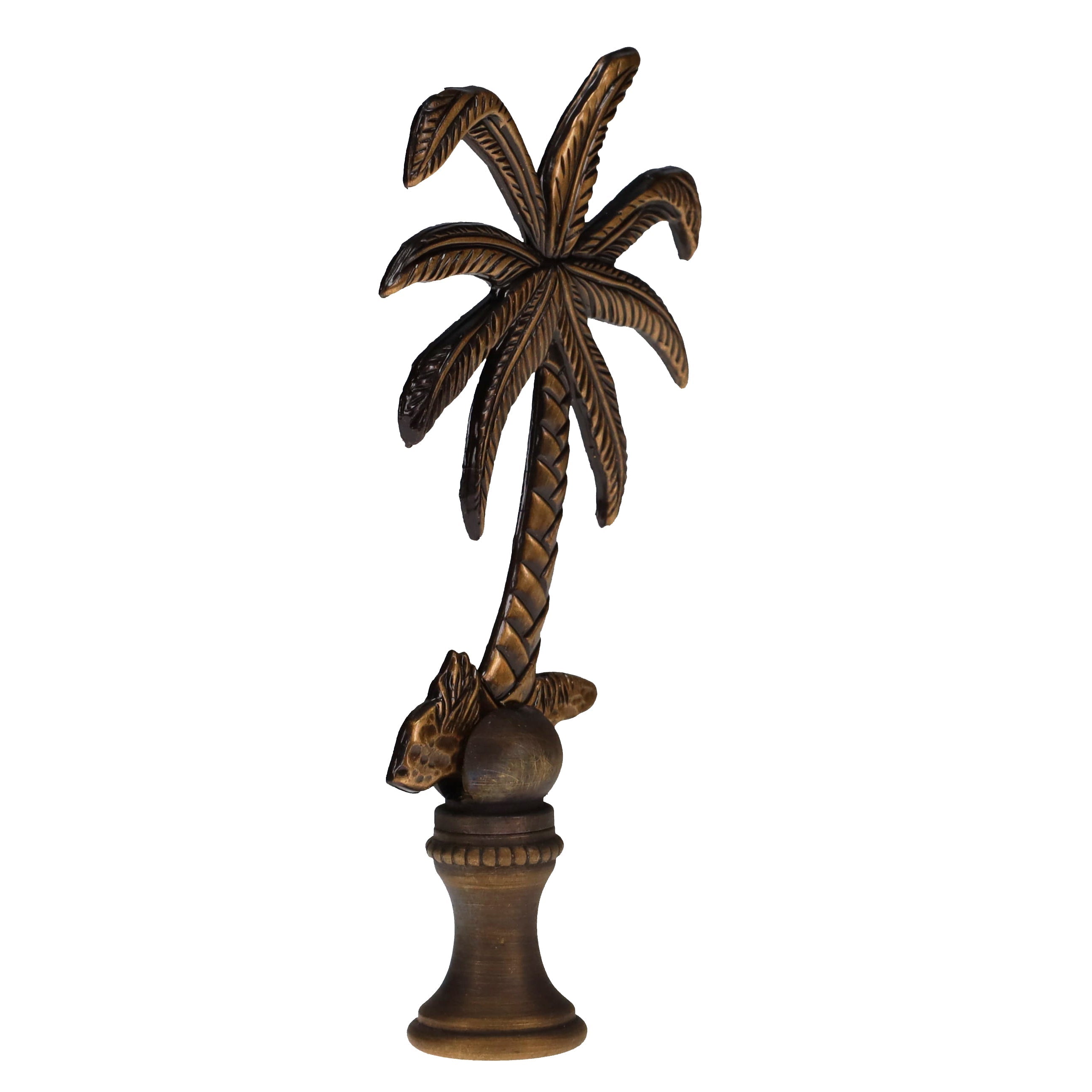 3-1/2" Tall Brass Finial Palm Tree Dark Bronze Finish 1/4-27F Tap (15111)