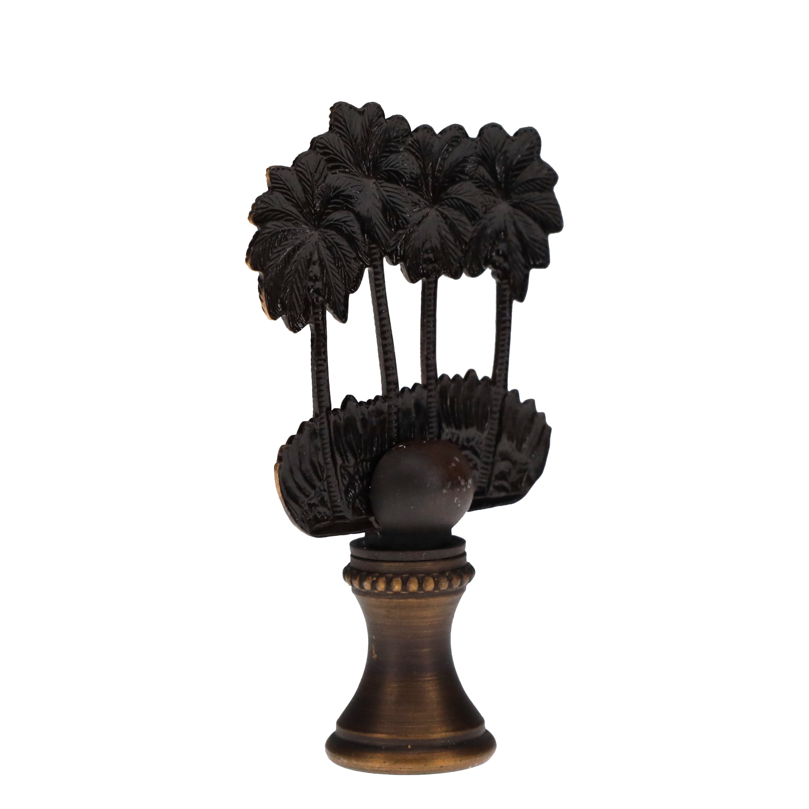 2-3/8" Tall Brass Finial Palm Trees Dark Bronze Finish 1/4-27F Tap (15112)