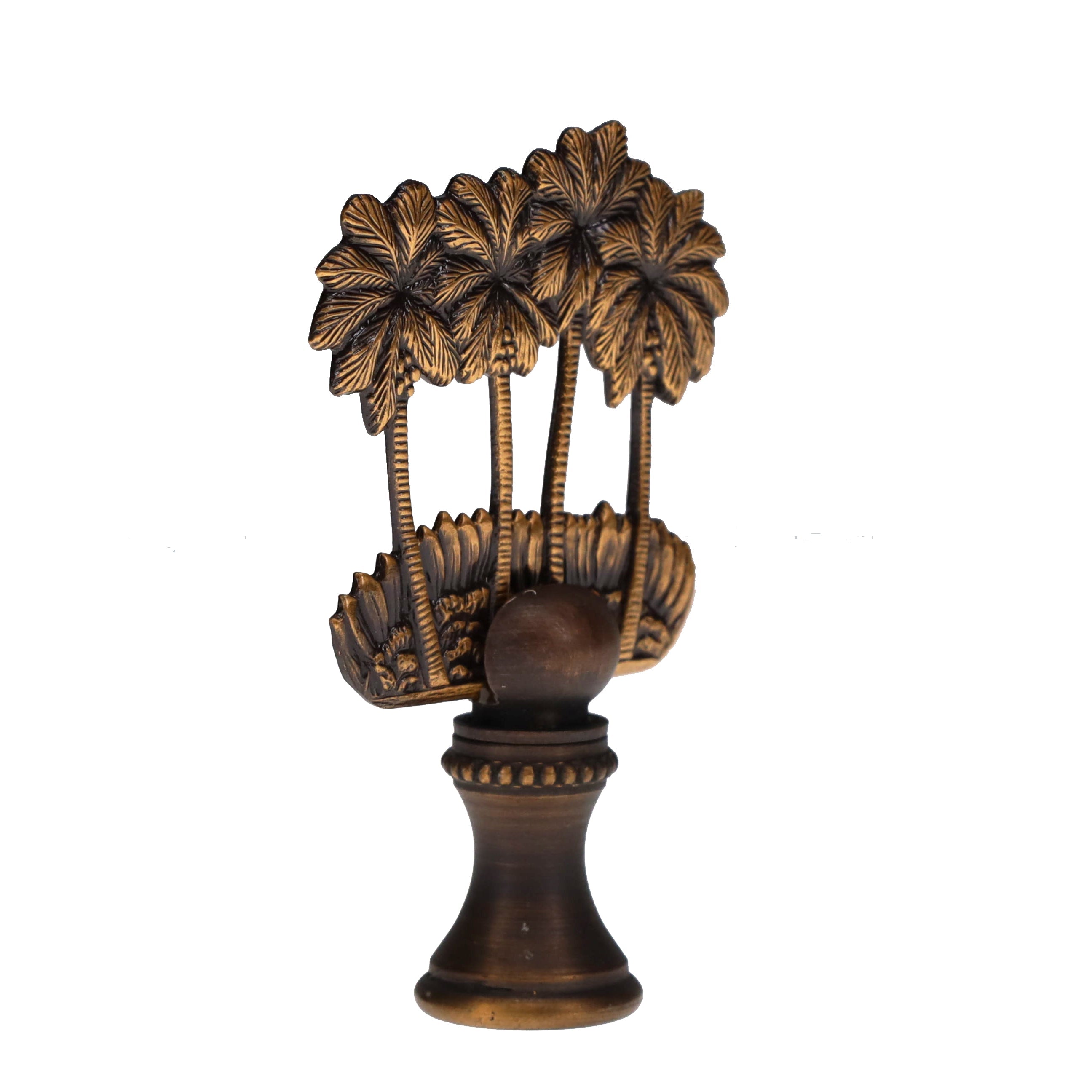 2-3/8" Tall Brass Finial Palm Trees Dark Bronze Finish 1/4-27F Tap (15112)