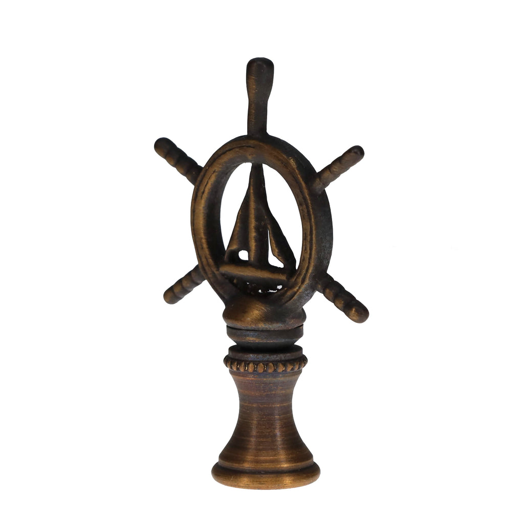 2-3/8" Tall Brass Finial Ship's Wheel, Helm, Dark Bronze Finish 1/4-27F Tap (15114)