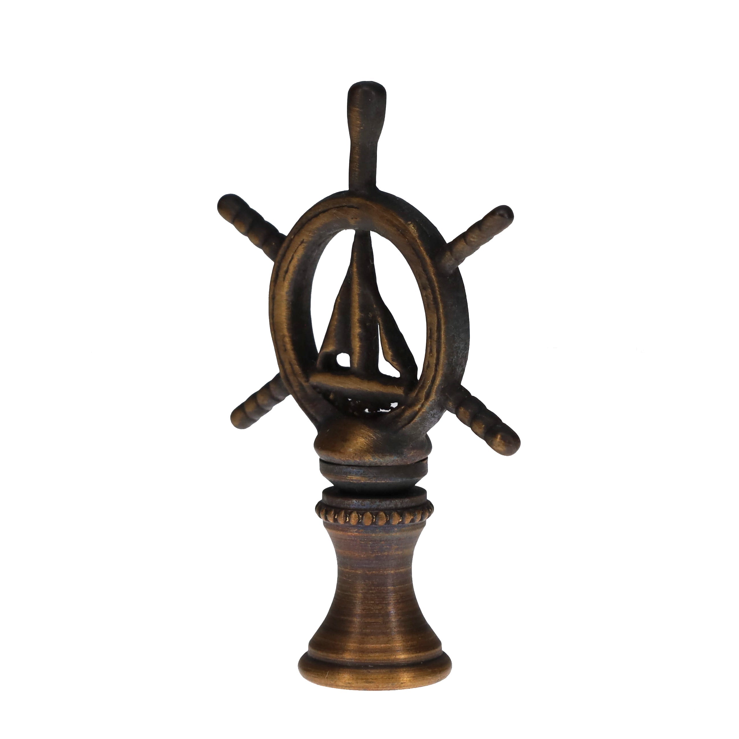 2-3/8" Tall Brass Finial Ship's Wheel, Helm, Dark Bronze Finish 1/4-27F Tap (15114)