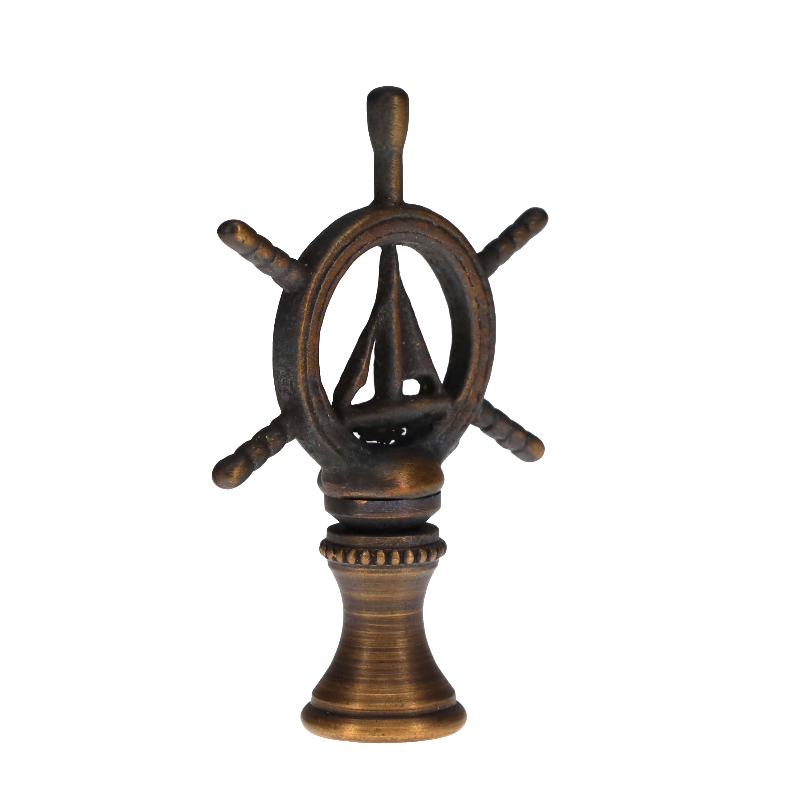 2-3/8" Tall Brass Finial Ship's Wheel, Helm, Dark Bronze Finish 1/4-27F Tap (15114)