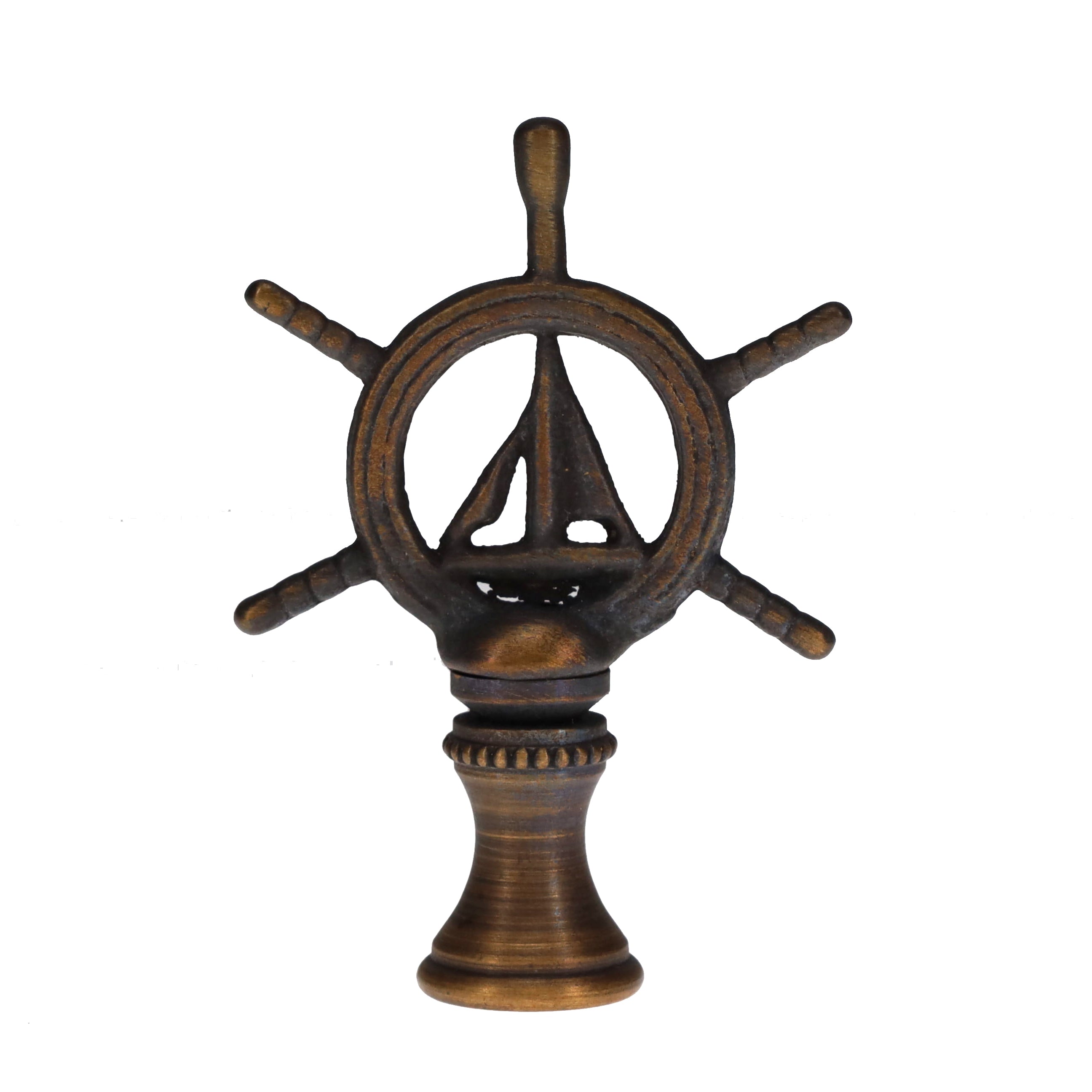2-3/8" Tall Brass Finial Ship's Wheel, Helm, Dark Bronze Finish 1/4-27F Tap (15114)