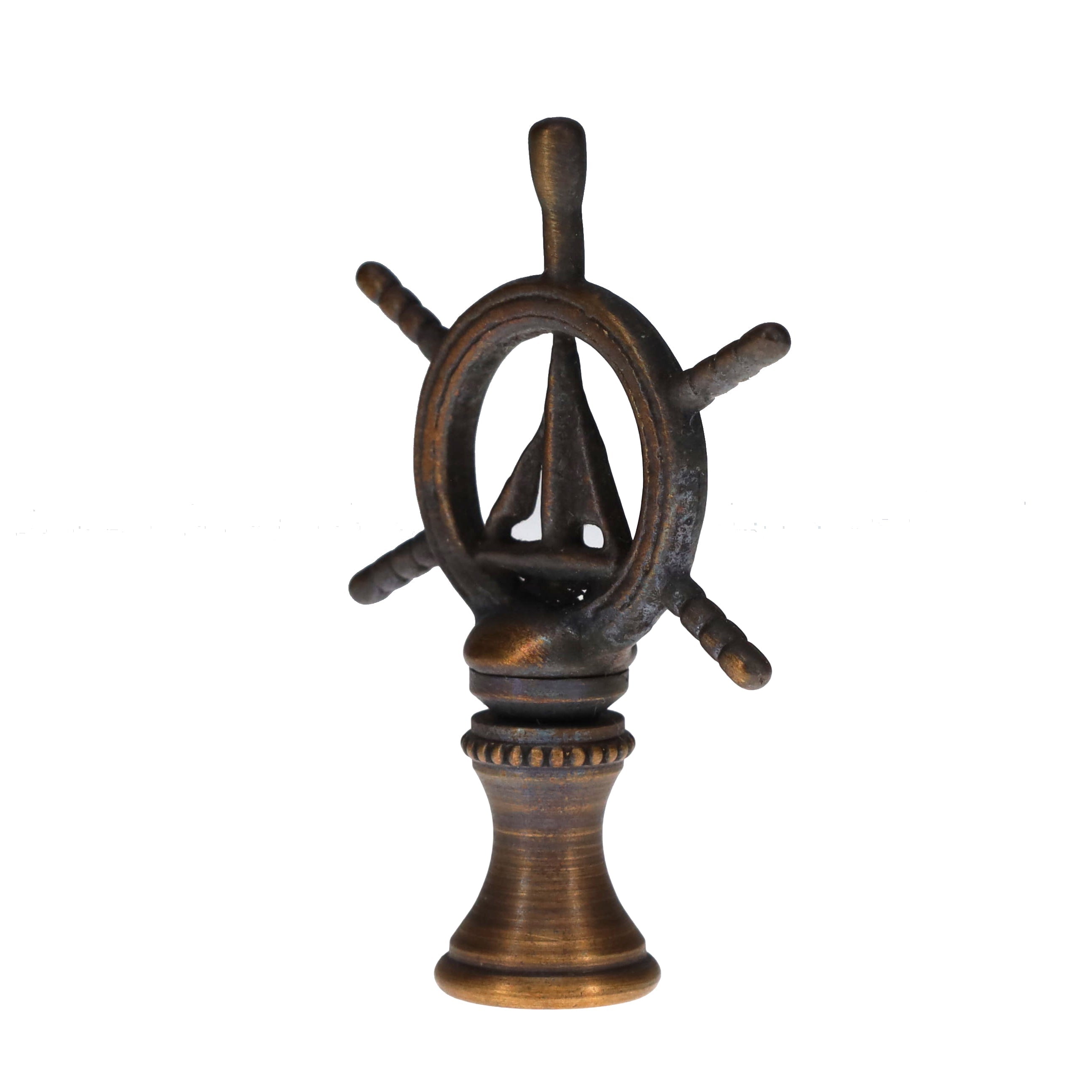 2-3/8" Tall Brass Finial Ship's Wheel, Helm, Dark Bronze Finish 1/4-27F Tap (15114)