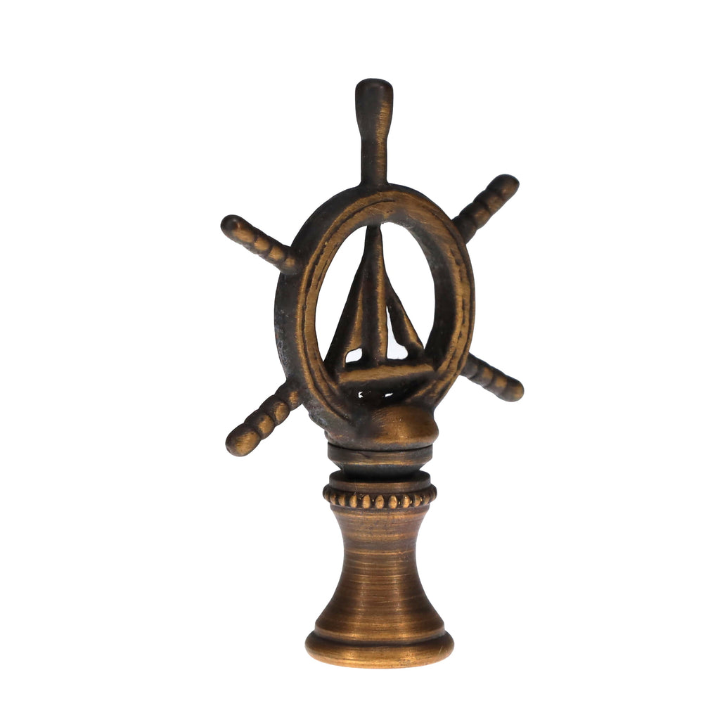 2-3/8" Tall Brass Finial Ship's Wheel, Helm, Dark Bronze Finish 1/4-27F Tap (15114)