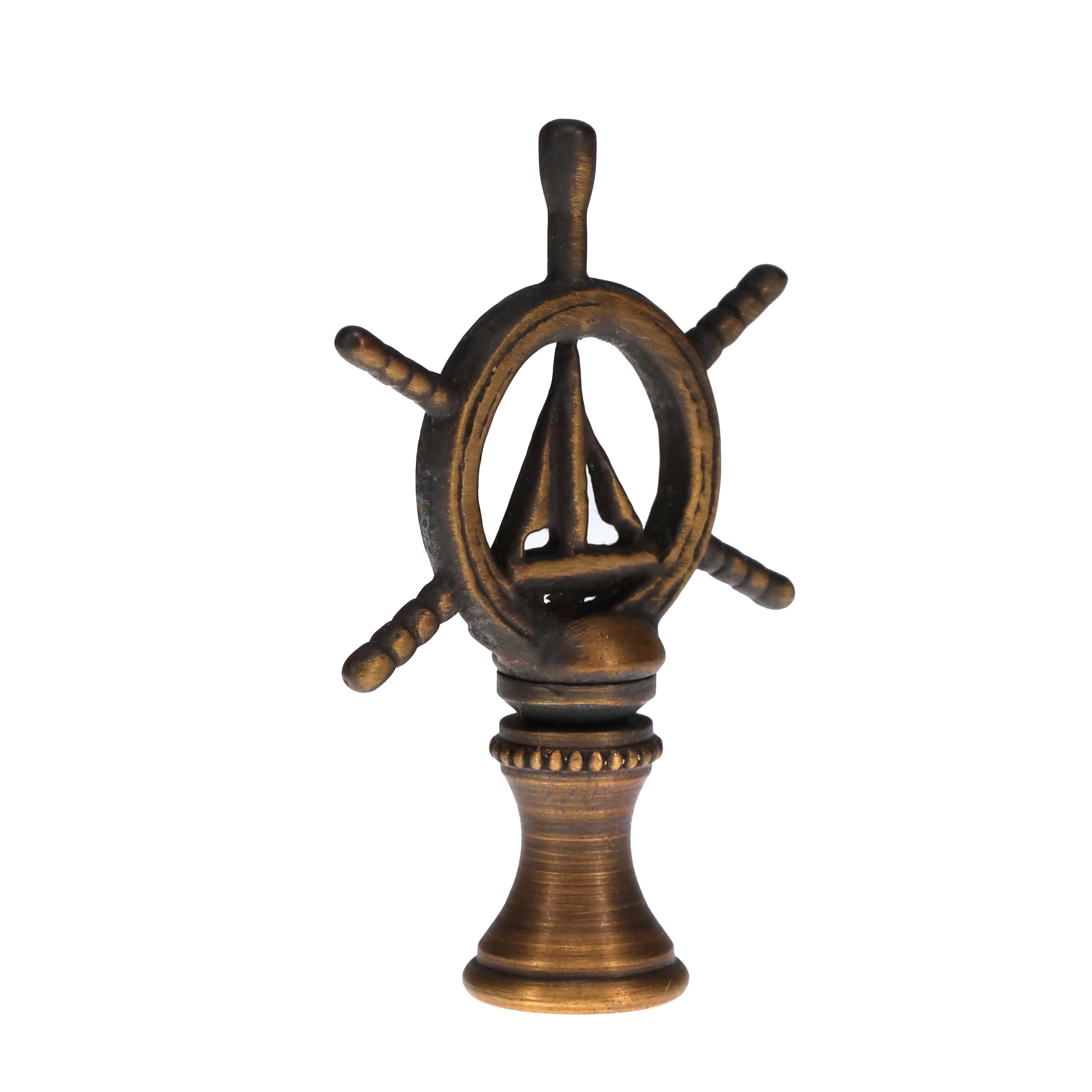 2-3/8" Tall Brass Finial Ship's Wheel, Helm, Dark Bronze Finish 1/4-27F Tap (15114)