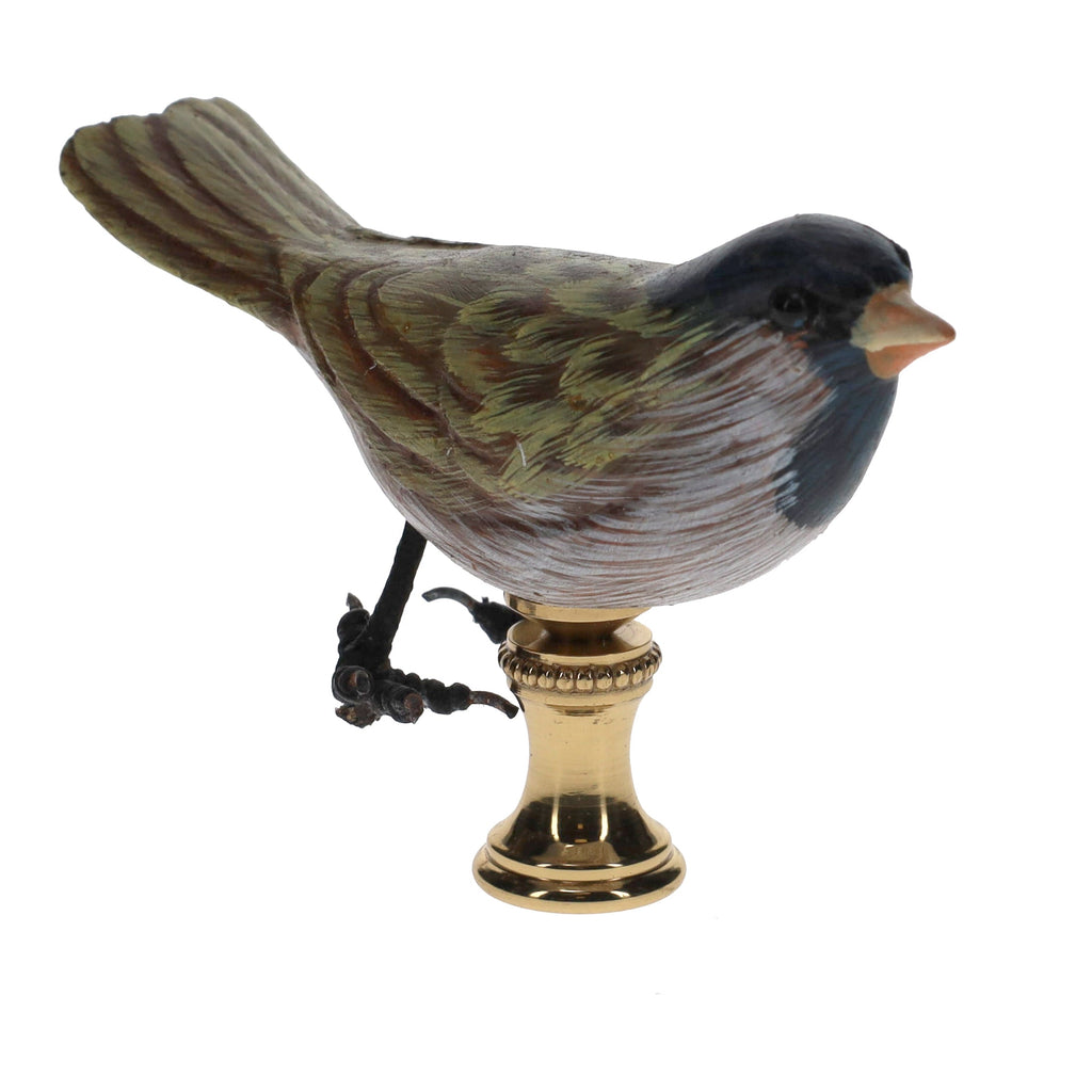 2" Tall Brass Finial Wooden Bird Brown Grey Green Blue 1/4-27F Tap (15116)