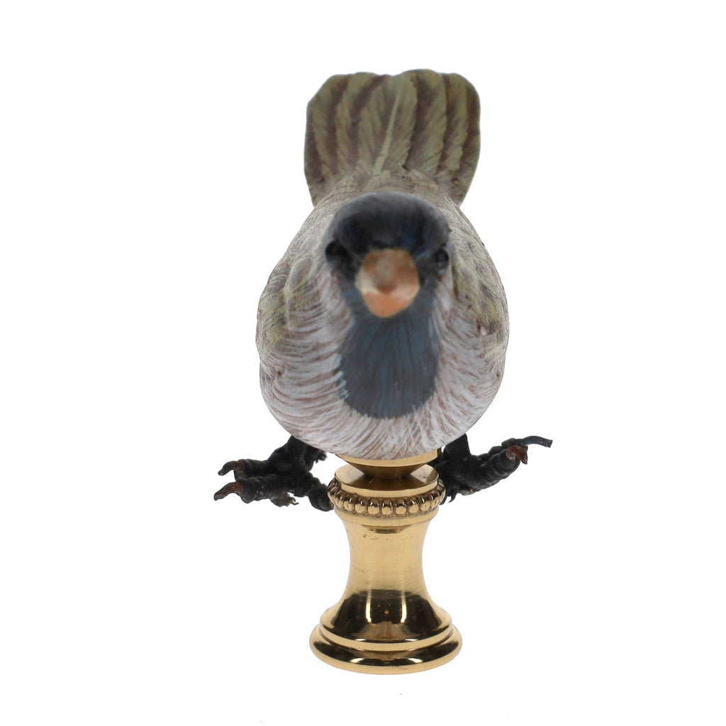 2" Tall Brass Finial Wooden Bird Brown Grey Green Blue 1/4-27F Tap (15116)