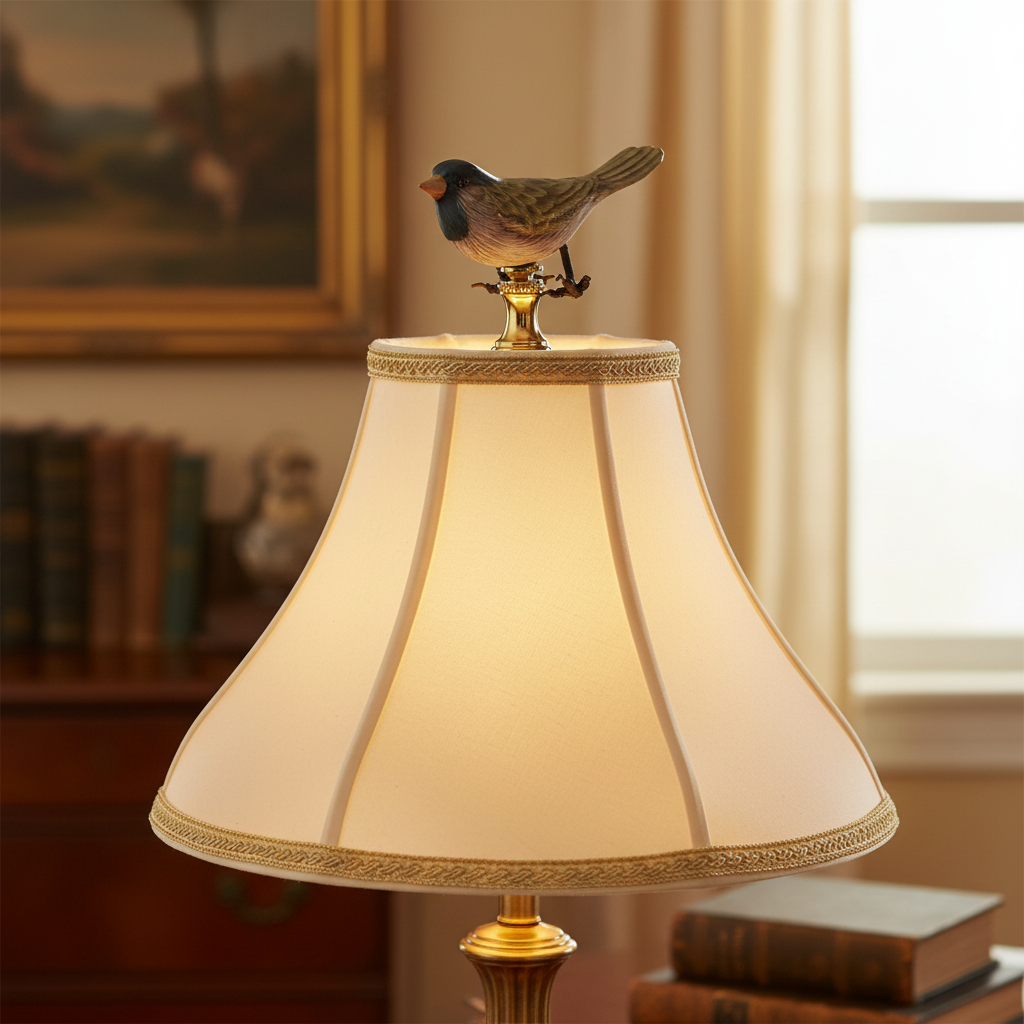 2" Tall Brass Finial Wooden Bird Brown Grey Green Blue 1/4-27F Tap (15116)