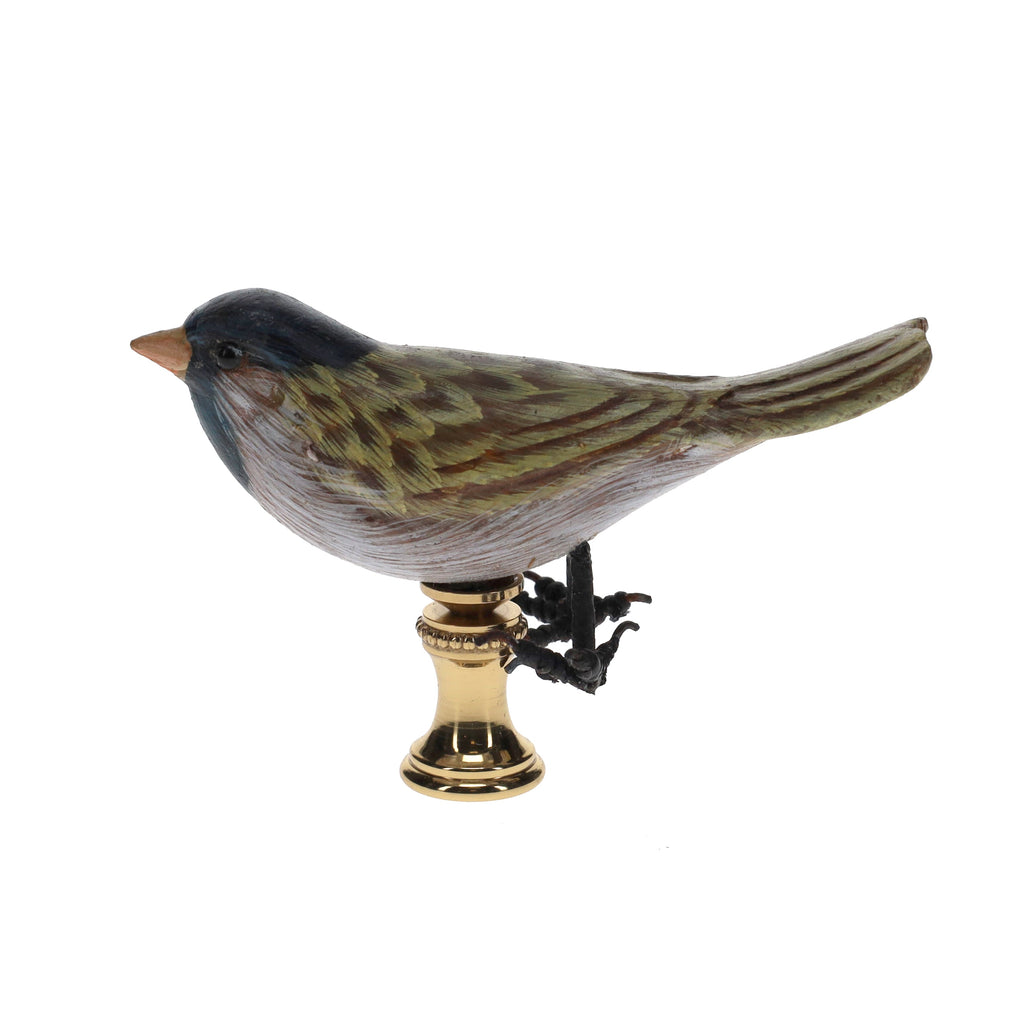 2" Tall Brass Finial Wooden Bird Brown Grey Green Blue 1/4-27F Tap (15116)