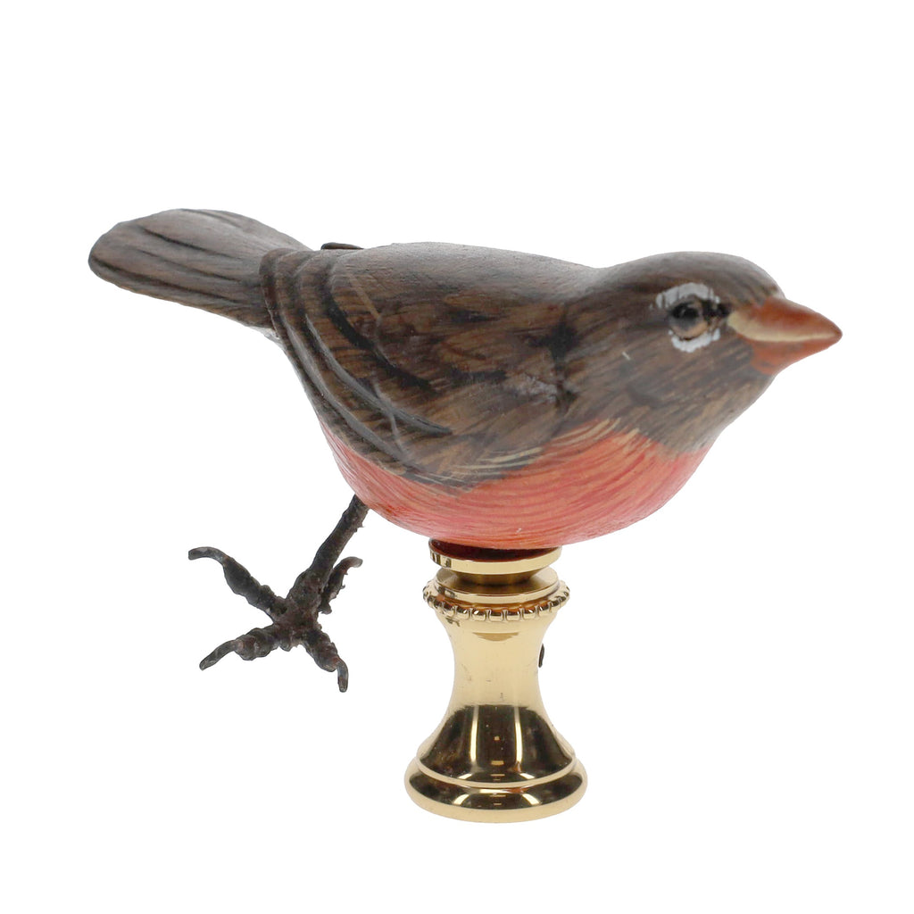 2" Tall Brass Finial Wooden Bird Brown, Orange, White 1/4-27F Tap (15118)