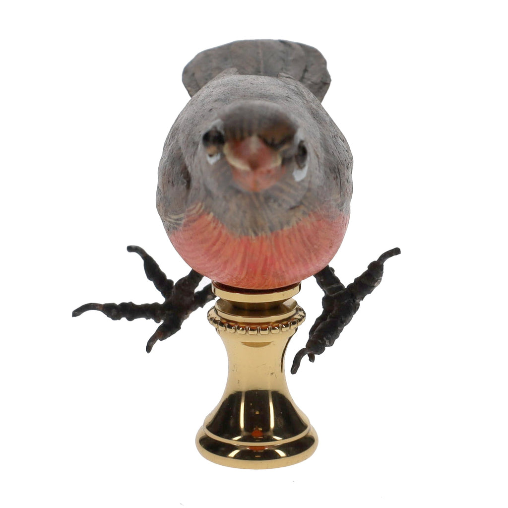2" Tall Brass Finial Wooden Bird Brown, Orange, White 1/4-27F Tap (15118)