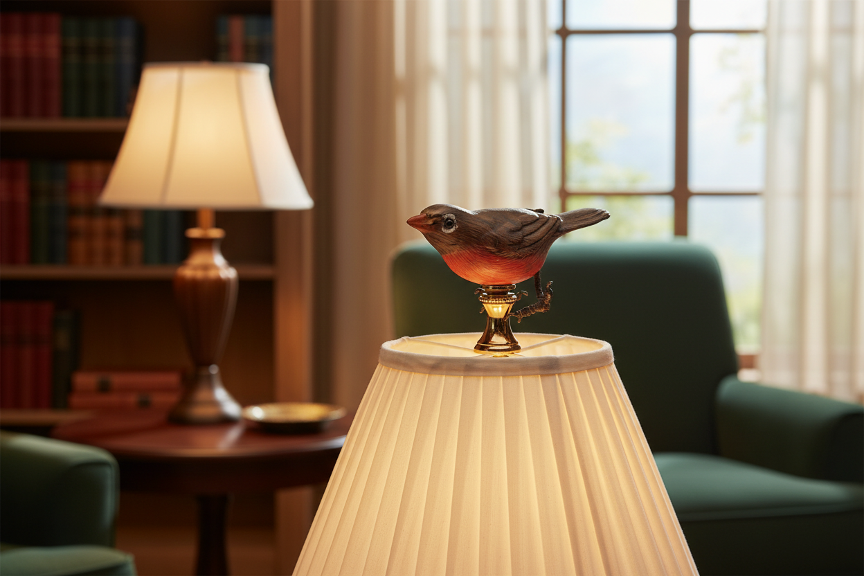 2" Tall Brass Finial Wooden Bird Brown, Orange, White 1/4-27F Tap (15118)