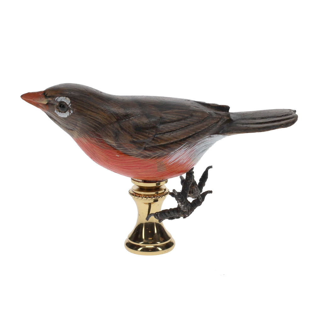 2" Tall Brass Finial Wooden Bird Brown, Orange, White 1/4-27F Tap (15118)
