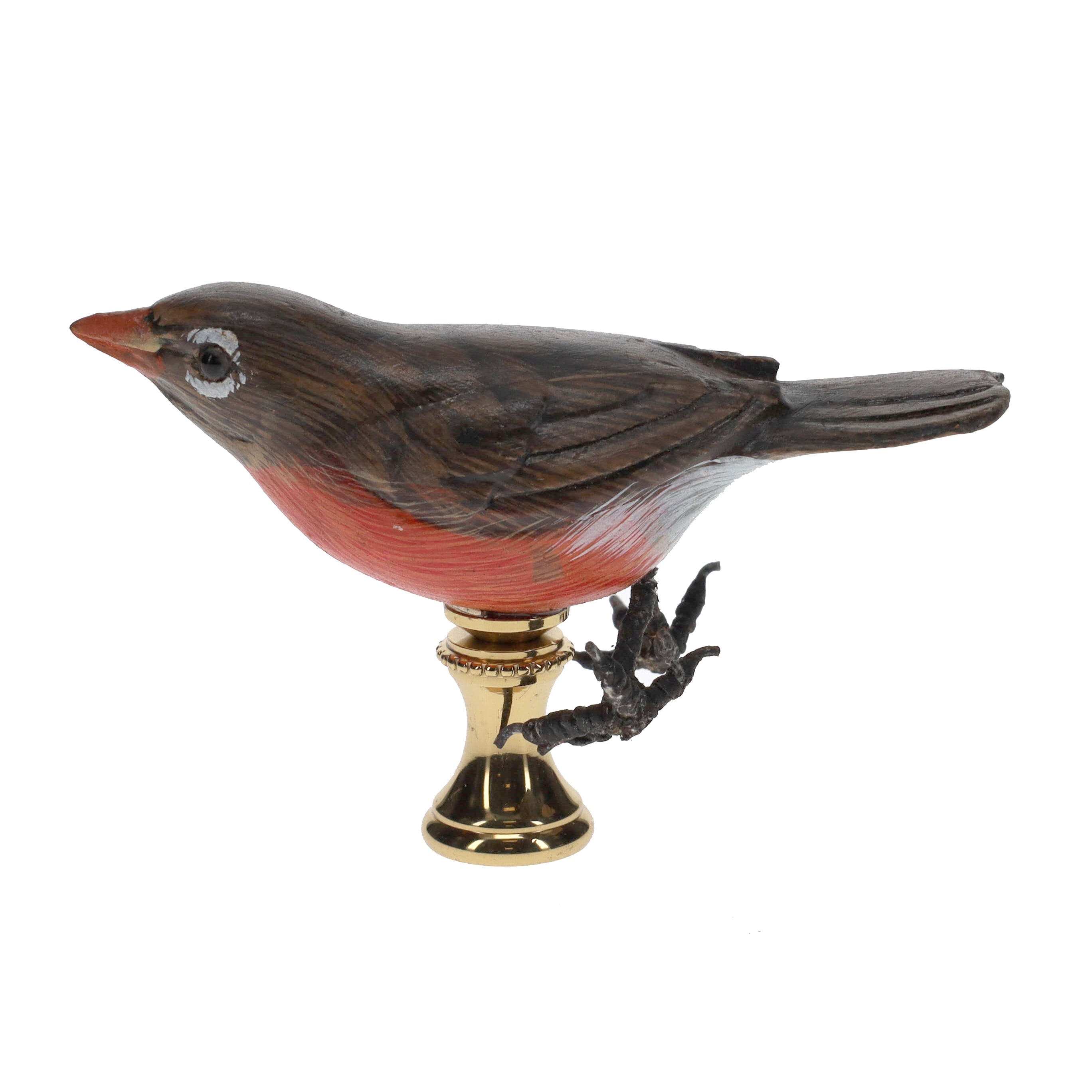 2" Tall Brass Finial Wooden Bird Brown, Orange, White 1/4-27F Tap (15118)