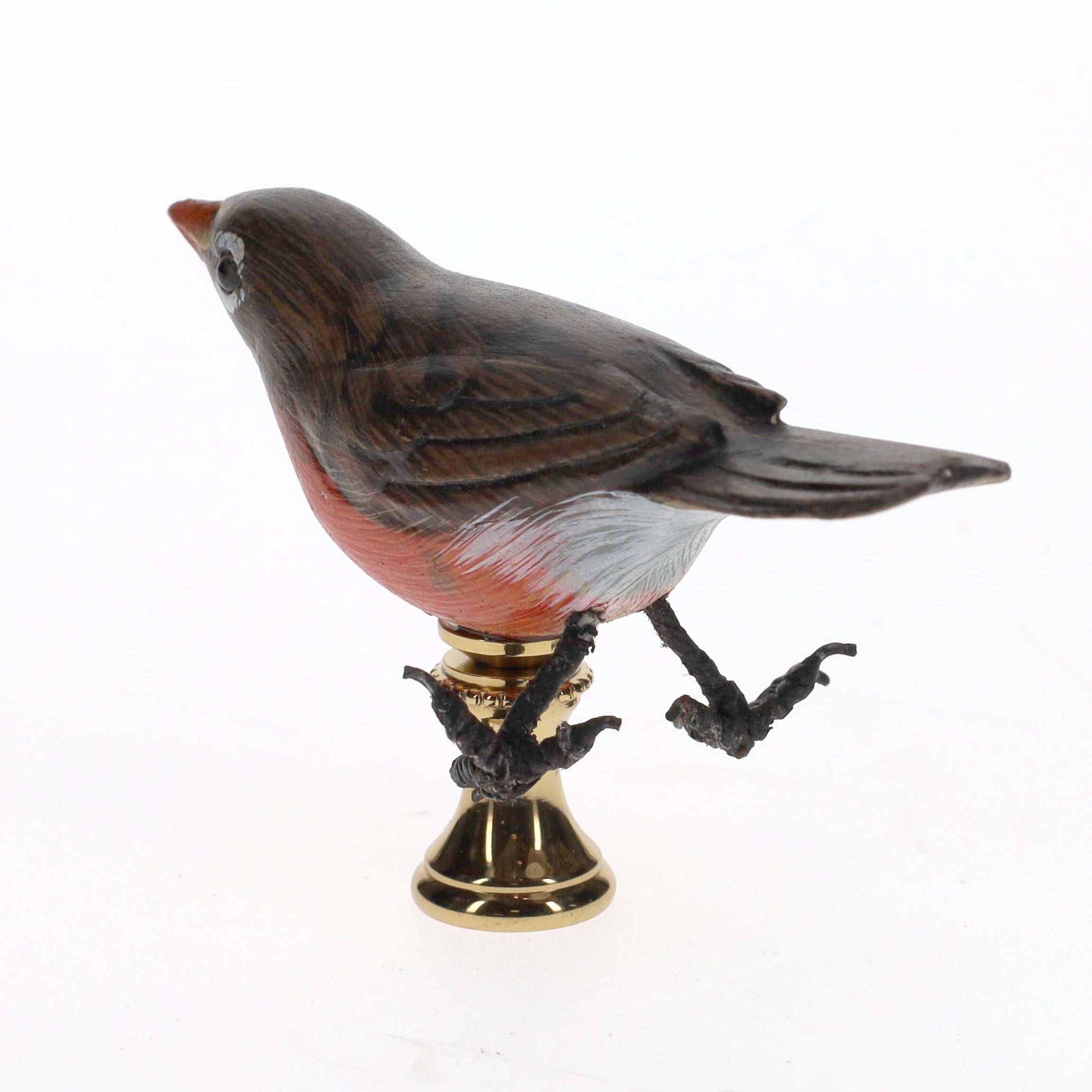 2" Tall Brass Finial Wooden Bird Brown, Orange, White 1/4-27F Tap (15118)