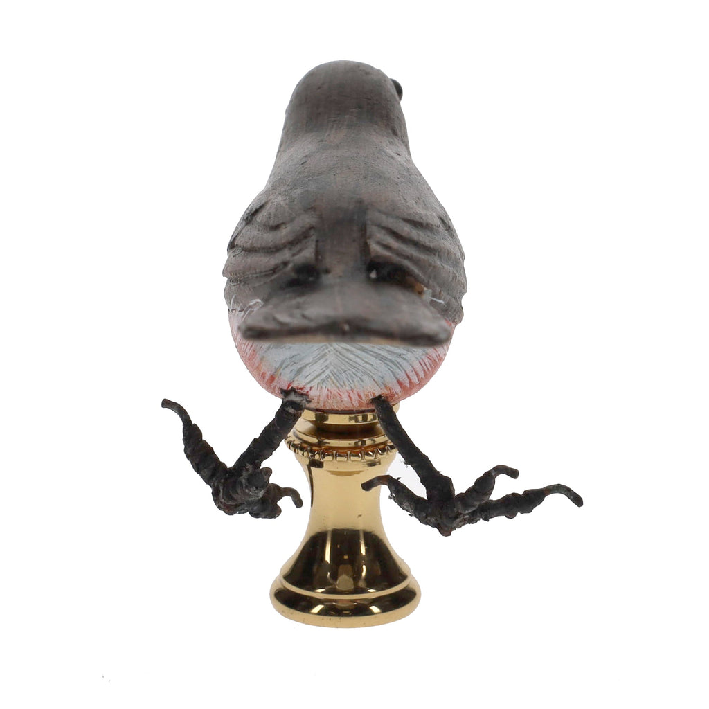 2" Tall Brass Finial Wooden Bird Brown, Orange, White 1/4-27F Tap (15118)