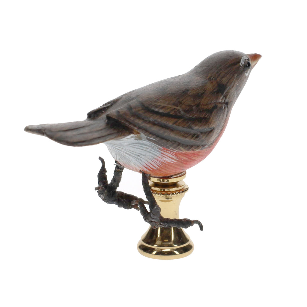 2" Tall Brass Finial Wooden Bird Brown, Orange, White 1/4-27F Tap (15118)