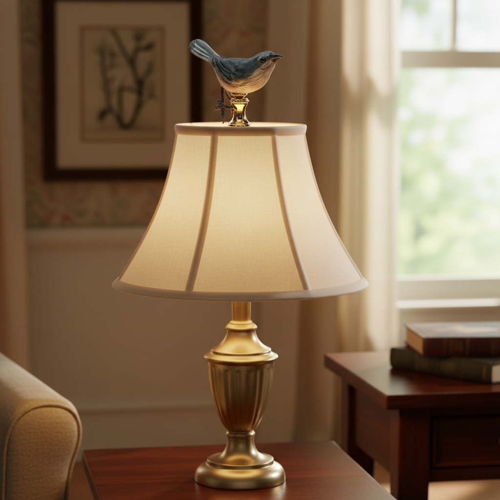 2" Tall Brass Finial Wooden Bird Blue, Brown, Grey, White 1/4-27F Tap (15119)