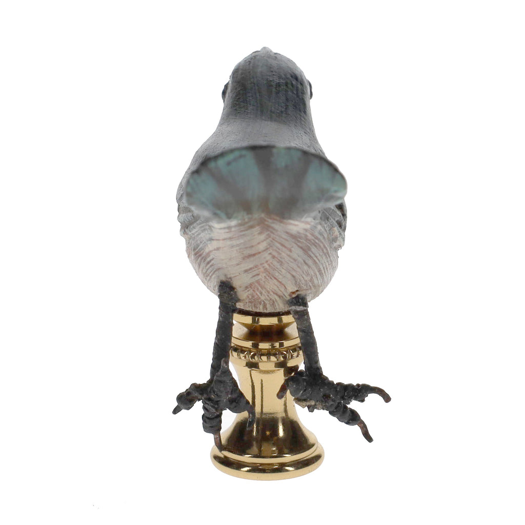 2" Tall Brass Finial Wooden Bird Blue, Brown, Grey, White 1/4-27F Tap (15119)