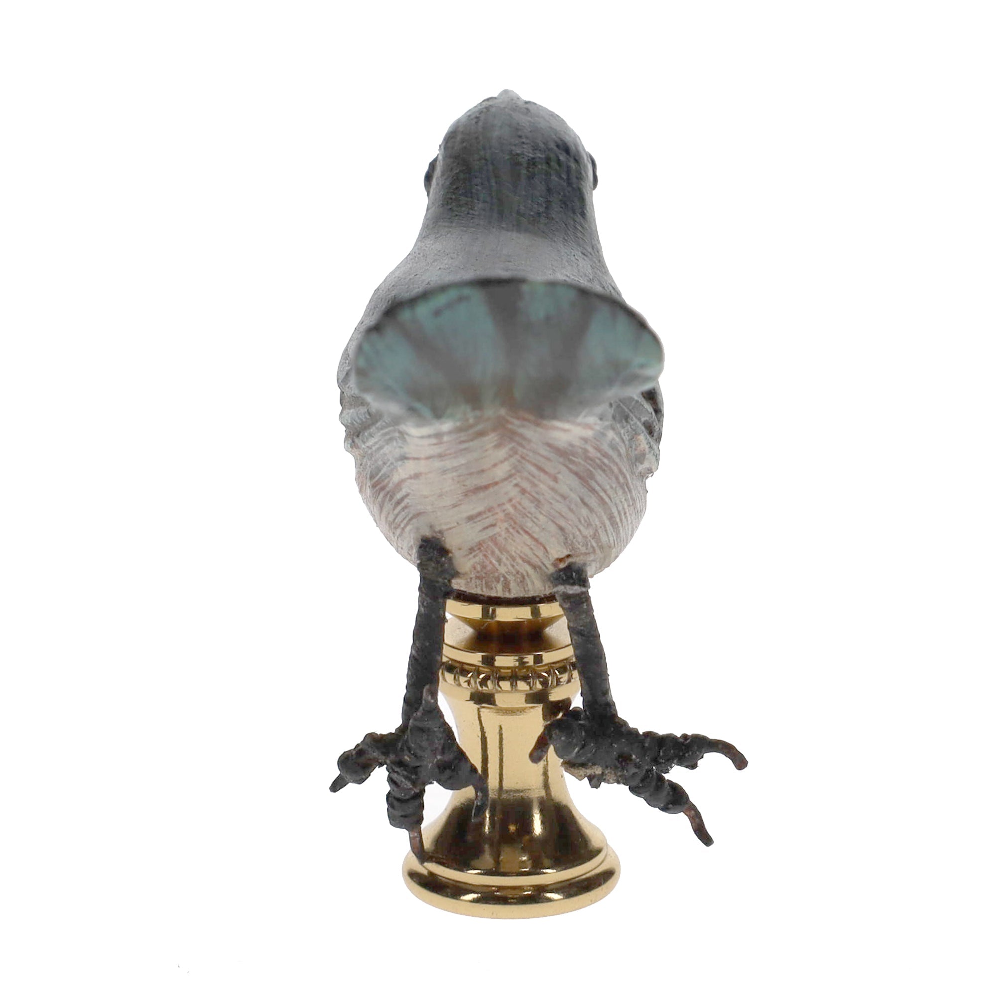 2" Tall Brass Finial Wooden Bird Blue, Brown, Grey, White 1/4-27F Tap (15119)