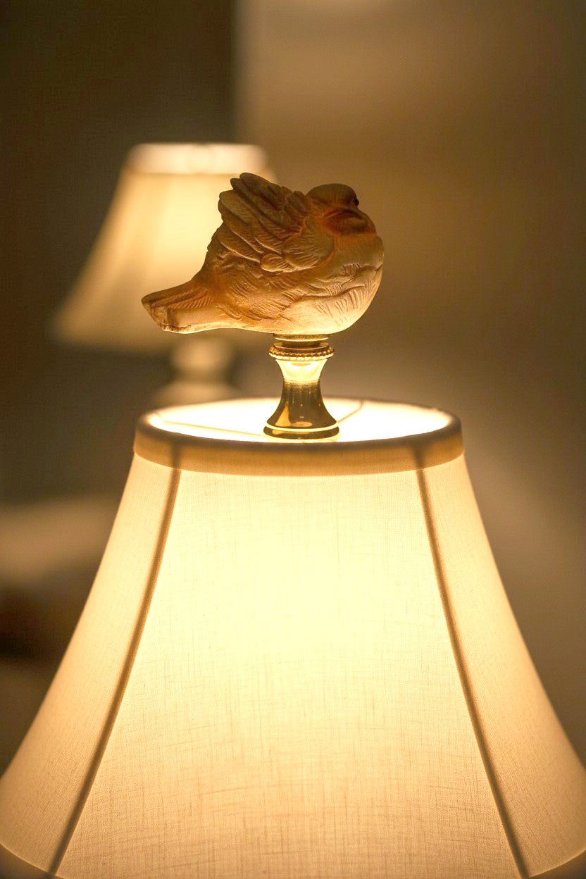 2" Tall Brass Finial Ceramic Bird Brown, Tan, White 1/4-27F Tap (15120)