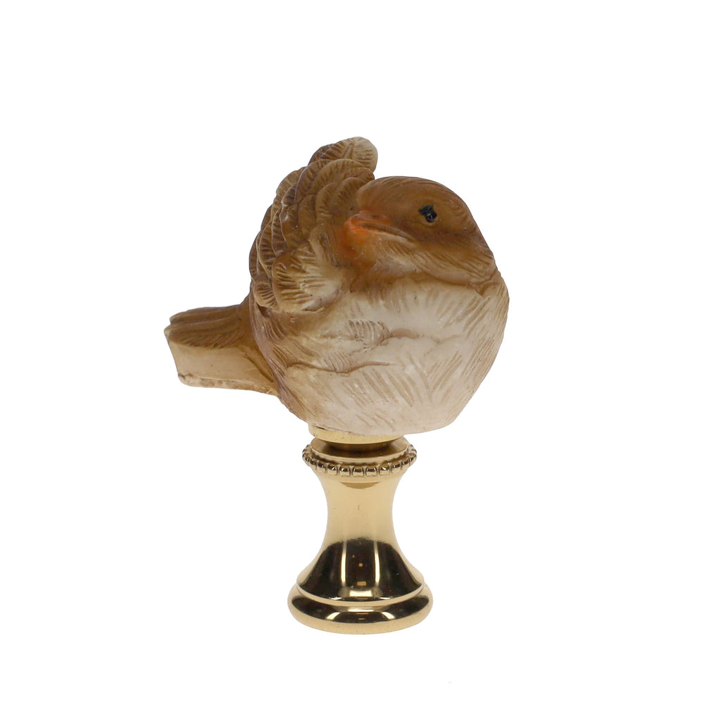 2" Tall Brass Finial Ceramic Bird Brown, Tan, White 1/4-27F Tap (15120)