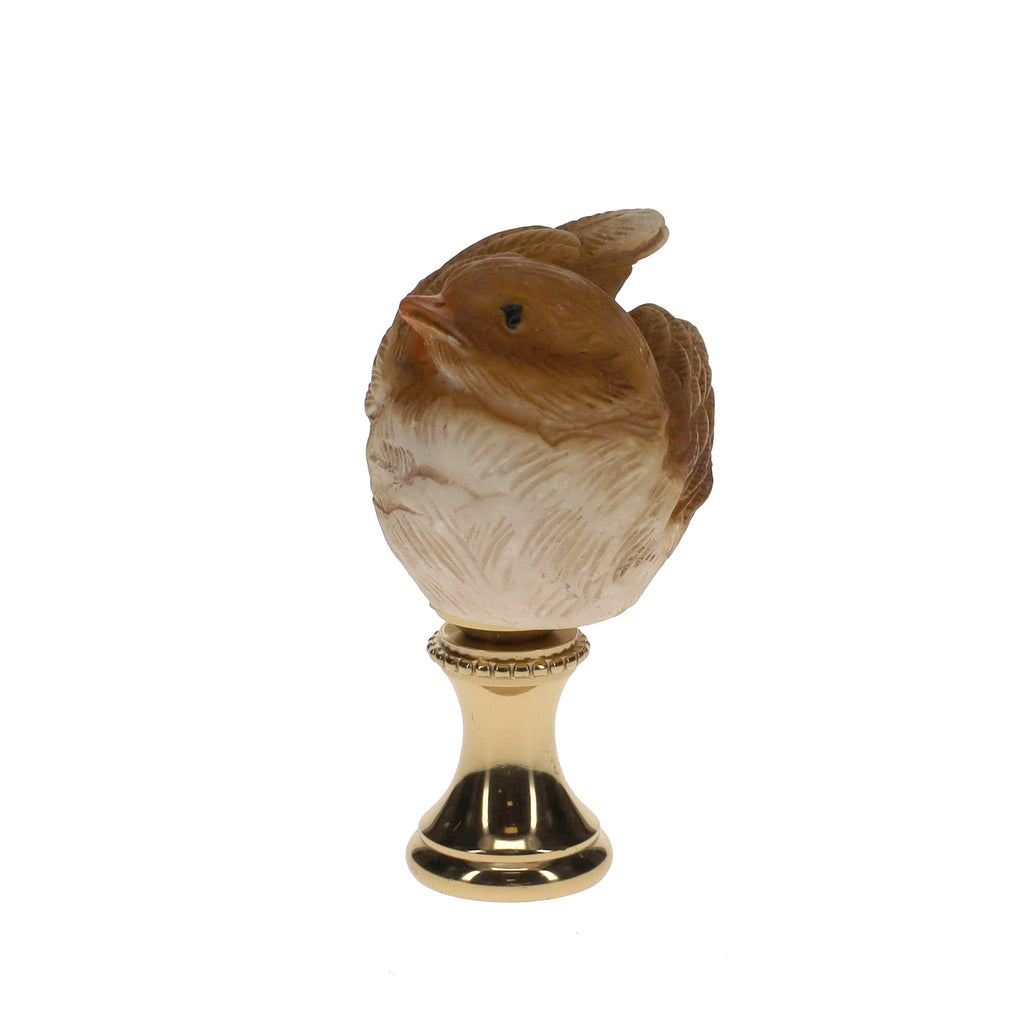 2" Tall Brass Finial Ceramic Bird Brown, Tan, White 1/4-27F Tap (15120)