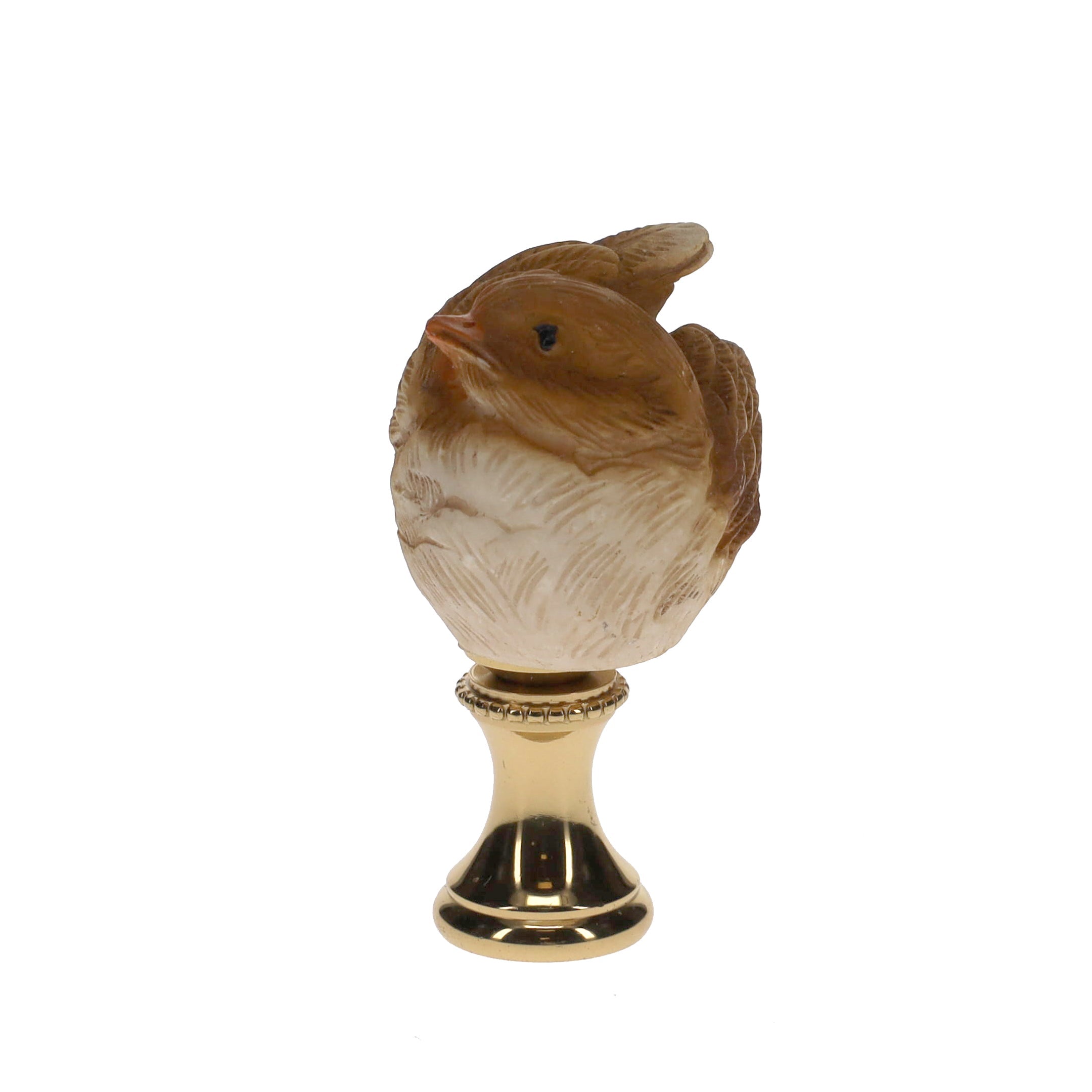2" Tall Brass Finial Ceramic Bird Brown, Tan, White 1/4-27F Tap (15120)