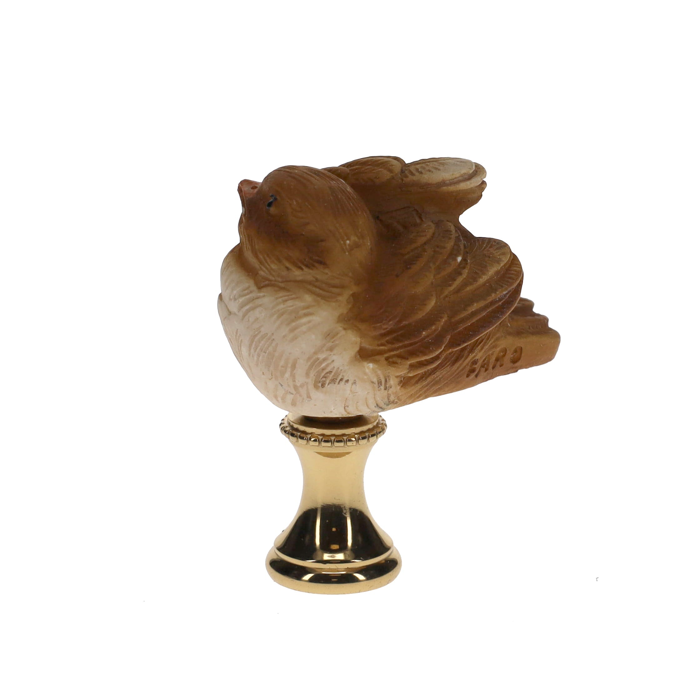 2" Tall Brass Finial Ceramic Bird Brown, Tan, White 1/4-27F Tap (15120)