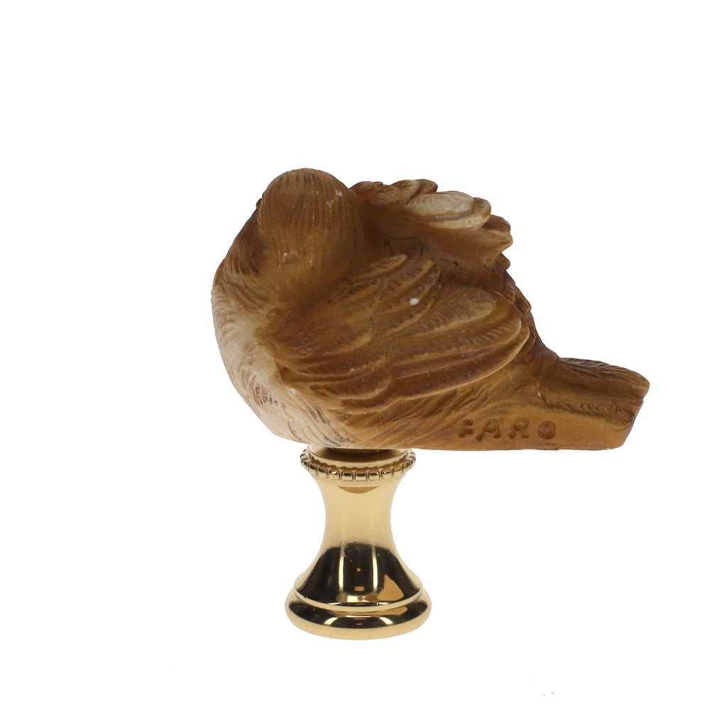 2" Tall Brass Finial Ceramic Bird Brown, Tan, White 1/4-27F Tap (15120)