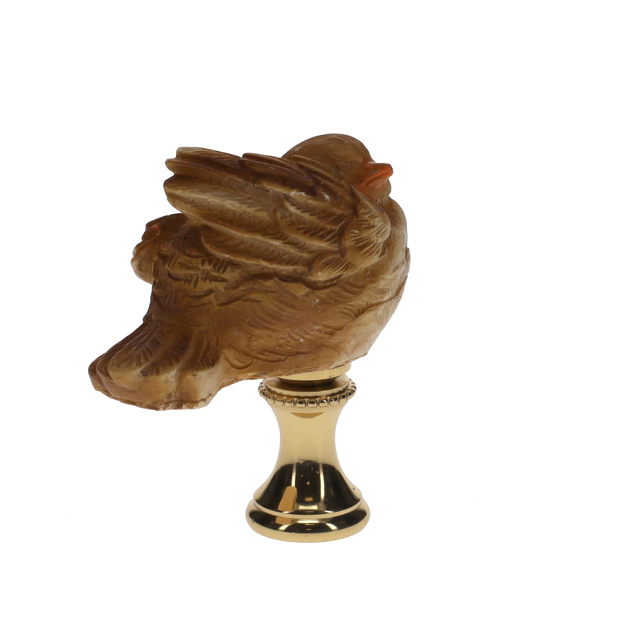 2" Tall Brass Finial Ceramic Bird Brown, Tan, White 1/4-27F Tap (15120)