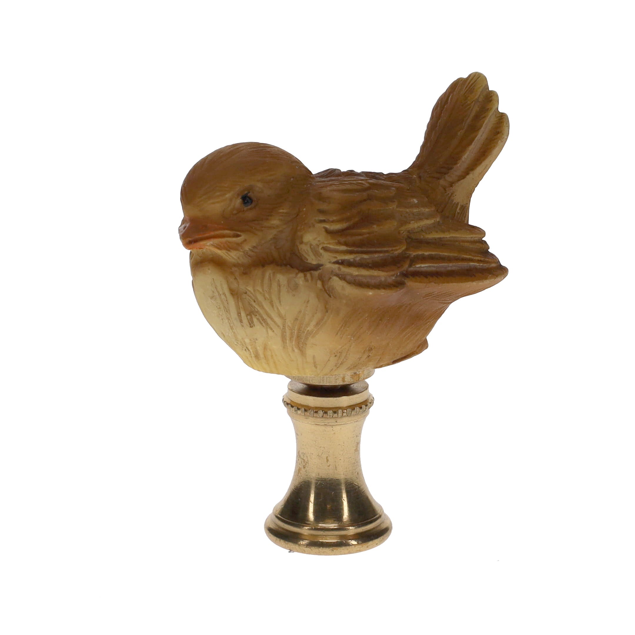 2" Tall Brass Finial Ceramic Bird Brown, Tan, White 1/4-27F Tap (15121)