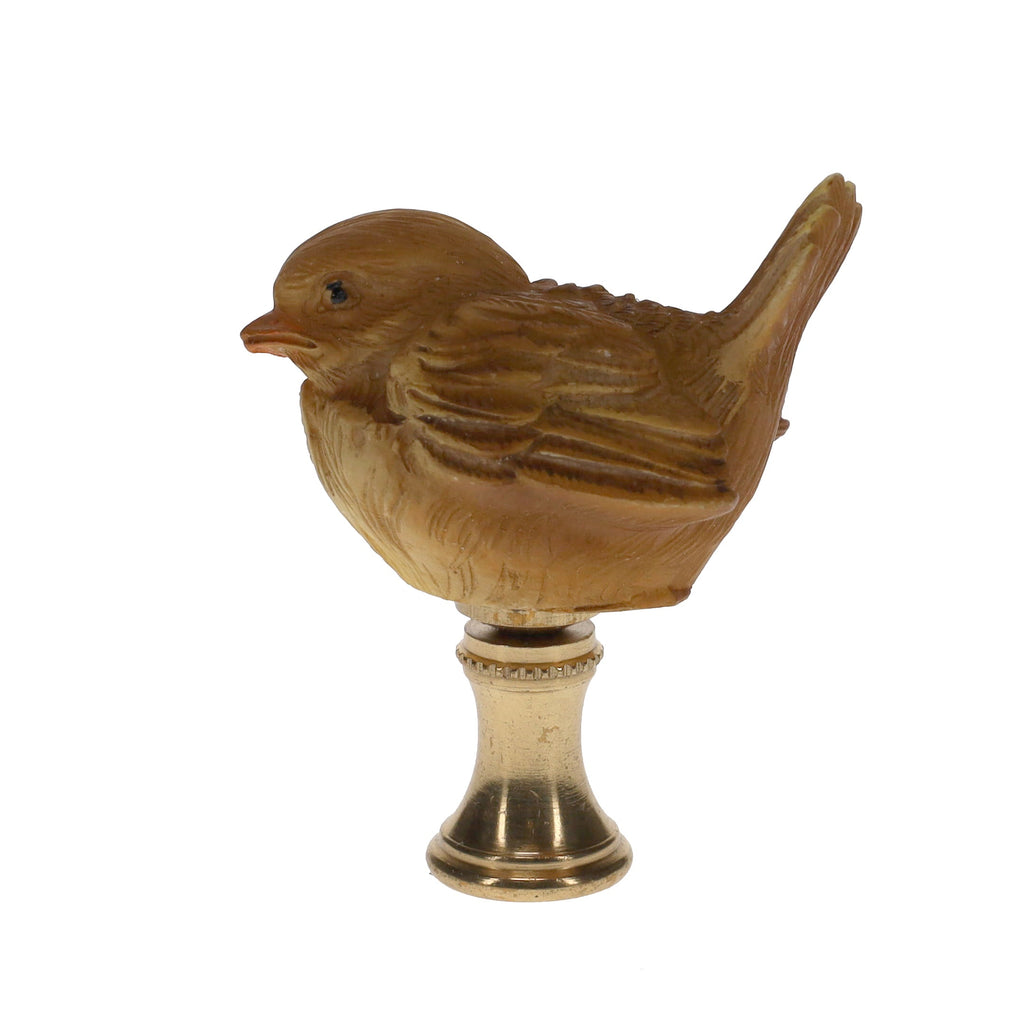 2" Tall Brass Finial Ceramic Bird Brown, Tan, White 1/4-27F Tap (15121)
