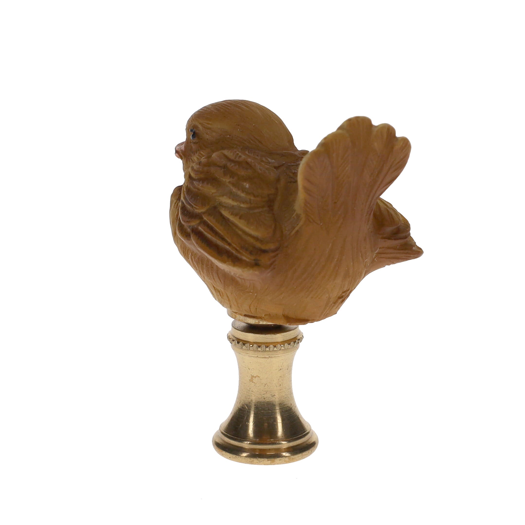 2" Tall Brass Finial Ceramic Bird Brown, Tan, White 1/4-27F Tap (15121)