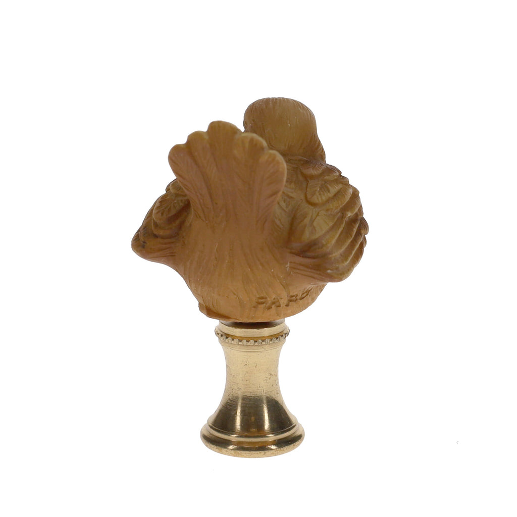 2" Tall Brass Finial Ceramic Bird Brown, Tan, White 1/4-27F Tap (15121)