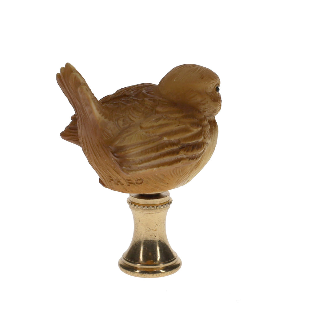 2" Tall Brass Finial Ceramic Bird Brown, Tan, White 1/4-27F Tap (15121)