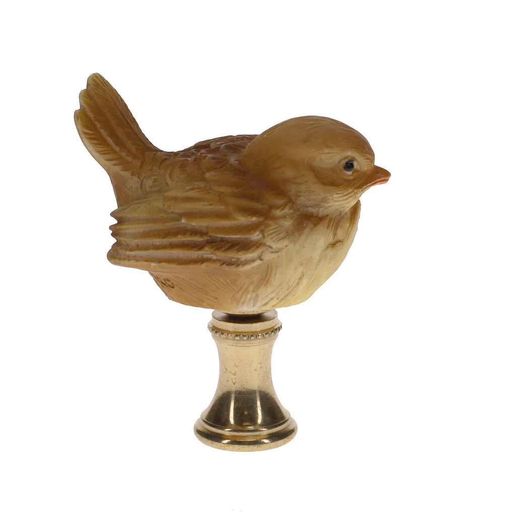 2" Tall Brass Finial Ceramic Bird Brown, Tan, White 1/4-27F Tap (15121)