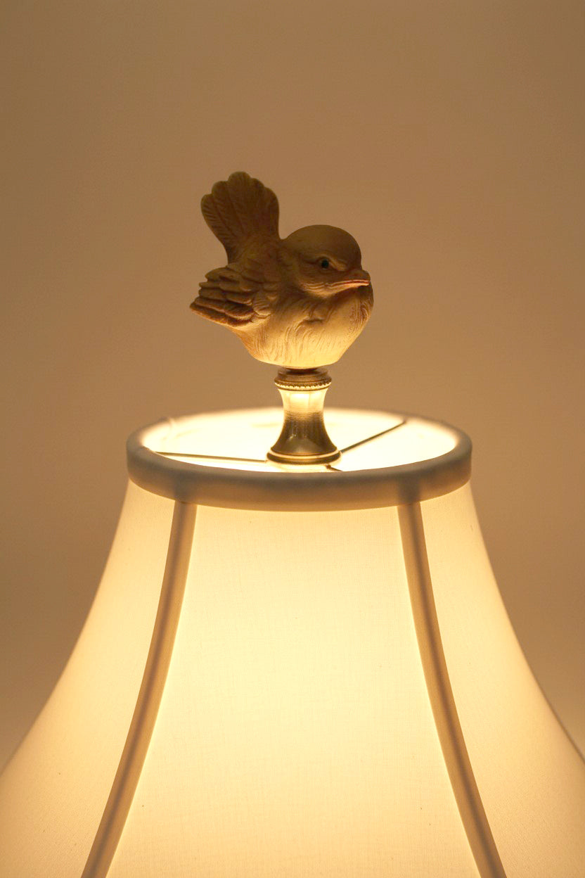 2" Tall Brass Finial Ceramic Bird Brown, Tan, White 1/4-27F Tap (15121)