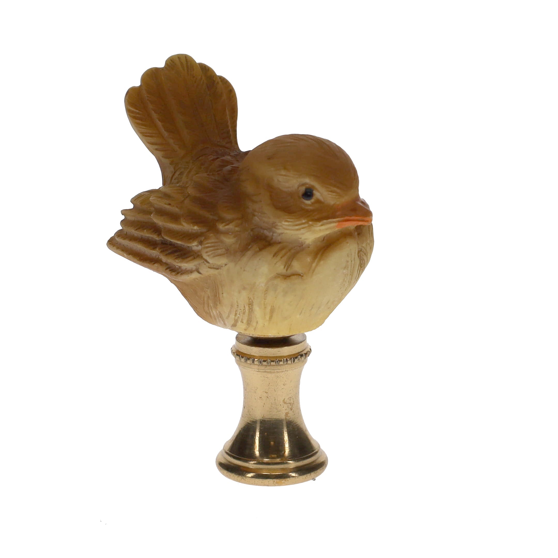 2" Tall Brass Finial Ceramic Bird Brown, Tan, White 1/4-27F Tap (15121)