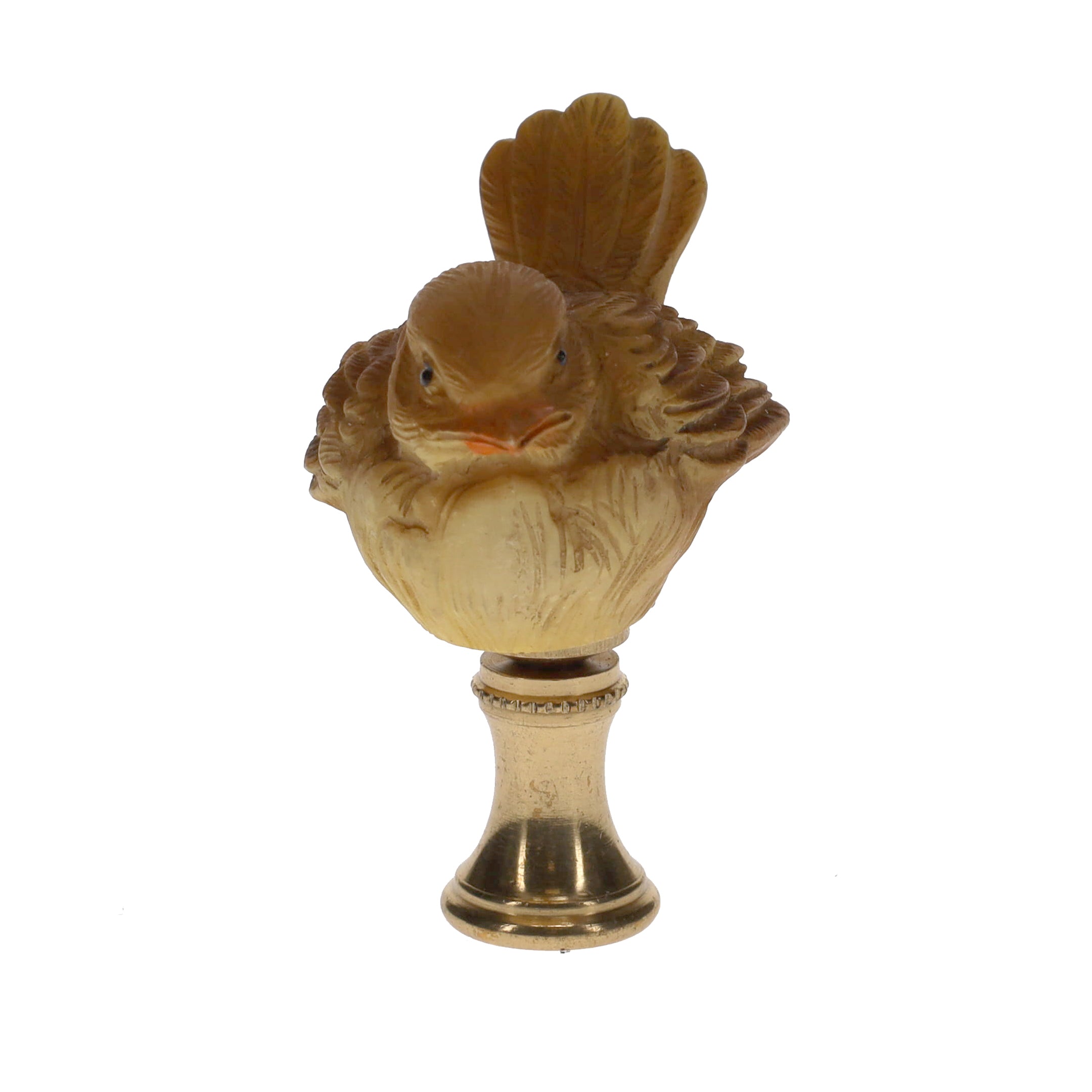 2" Tall Brass Finial Ceramic Bird Brown, Tan, White 1/4-27F Tap (15121)