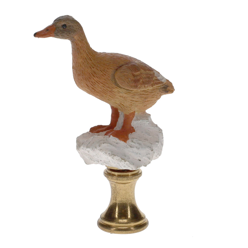 3" Tall Brass Finial Ceramic Duck Brown, Tan, White 1/4-27F Tap (15122)
