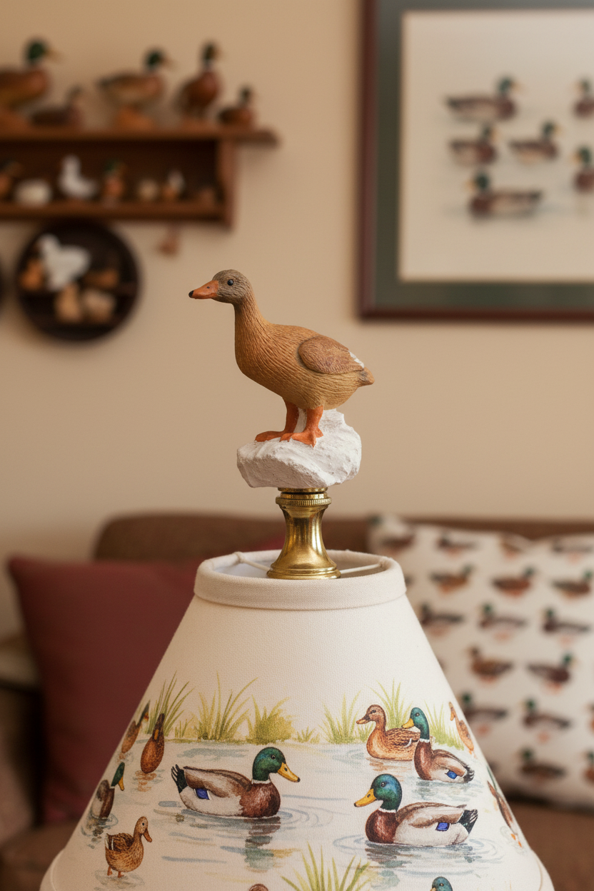 3" Tall Brass Finial Ceramic Duck Brown, Tan, White 1/4-27F Tap (15122)